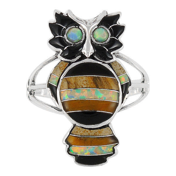 Sterling Silver Gemstone Owl Rings R2238