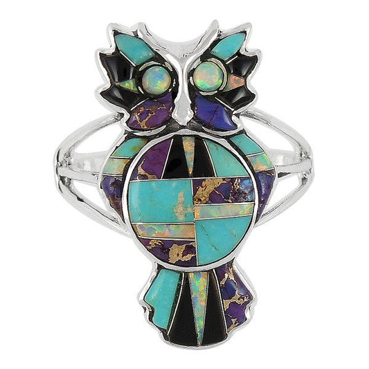 Sterling Silver Gemstone Owl Rings R2238